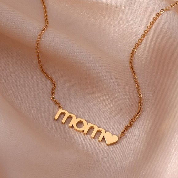Mom Heart Pendant Necklace Love 18K Gold Plated‎ Stainless Steel - Picture 1 of 8